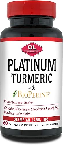 Olympian Labs Cúrcuma Platino Formulada con Glucosamina, Chrondroitin, MSM y BioPerine para una Salud Máxima de las Articulaciones, 60 Cápsulas