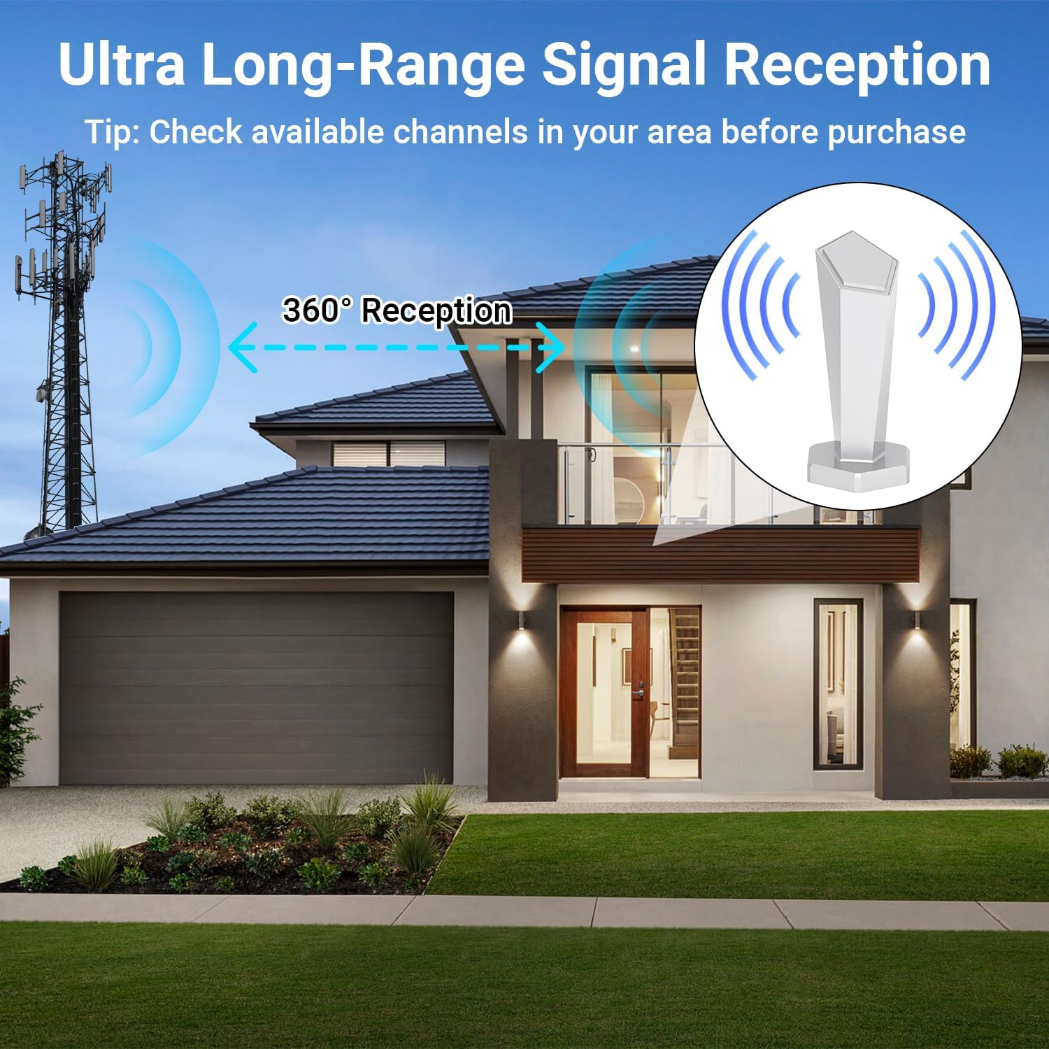 TV Antenna for Smart TV Indoor, Digital Indoor TV Antenna for Local Channels with Strong Magnetic Base, Long Range Reception,Easy Installation, 4K HD 1080P,8.2ft Cables