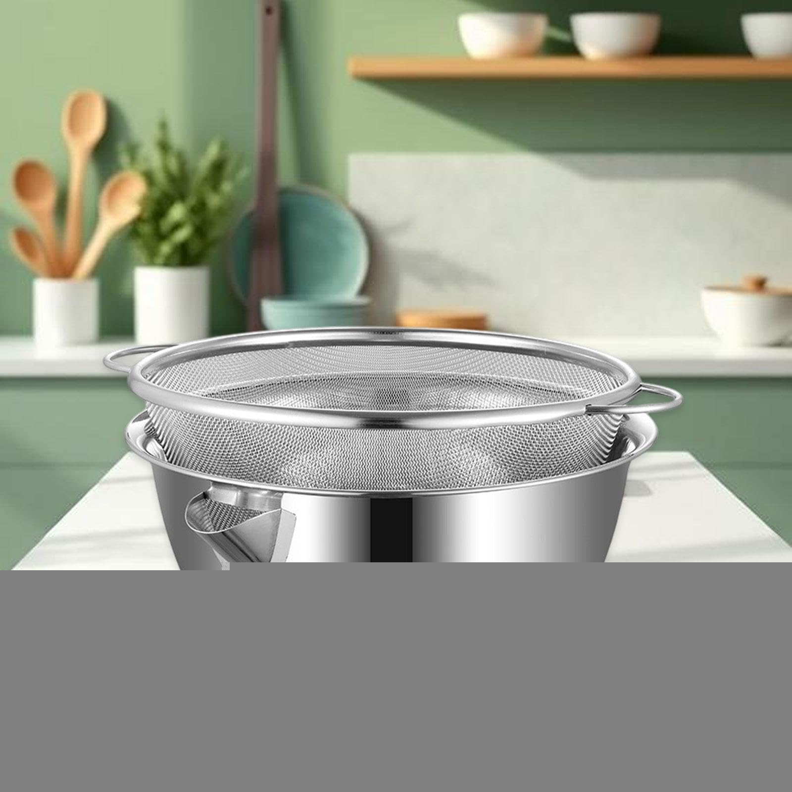 Fenteer 2 Piezas Colador de Cocina Y Cuenco para Mezclar Cesta Escurridora Y Lavador de Granos de Acero 304 con Agujeros Finos Adecuado para Lavar