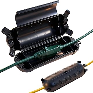 2PK Outdoor Extension Cord Cover Outside Waterproof, Extension Cord Protector Connector, Electrical Safety Box to Protect Outdoor Plug, Outlet, Christmas Decorations Lights, Black