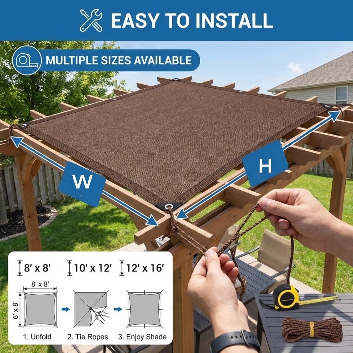 HighDGardenNet UV-beständiges 90 % Sonnennetz mit Ösen, 10 x 10,5 m, Balkonwindschutz, perfekt für Privatsphäre und Pflanzenpflege im Freien
