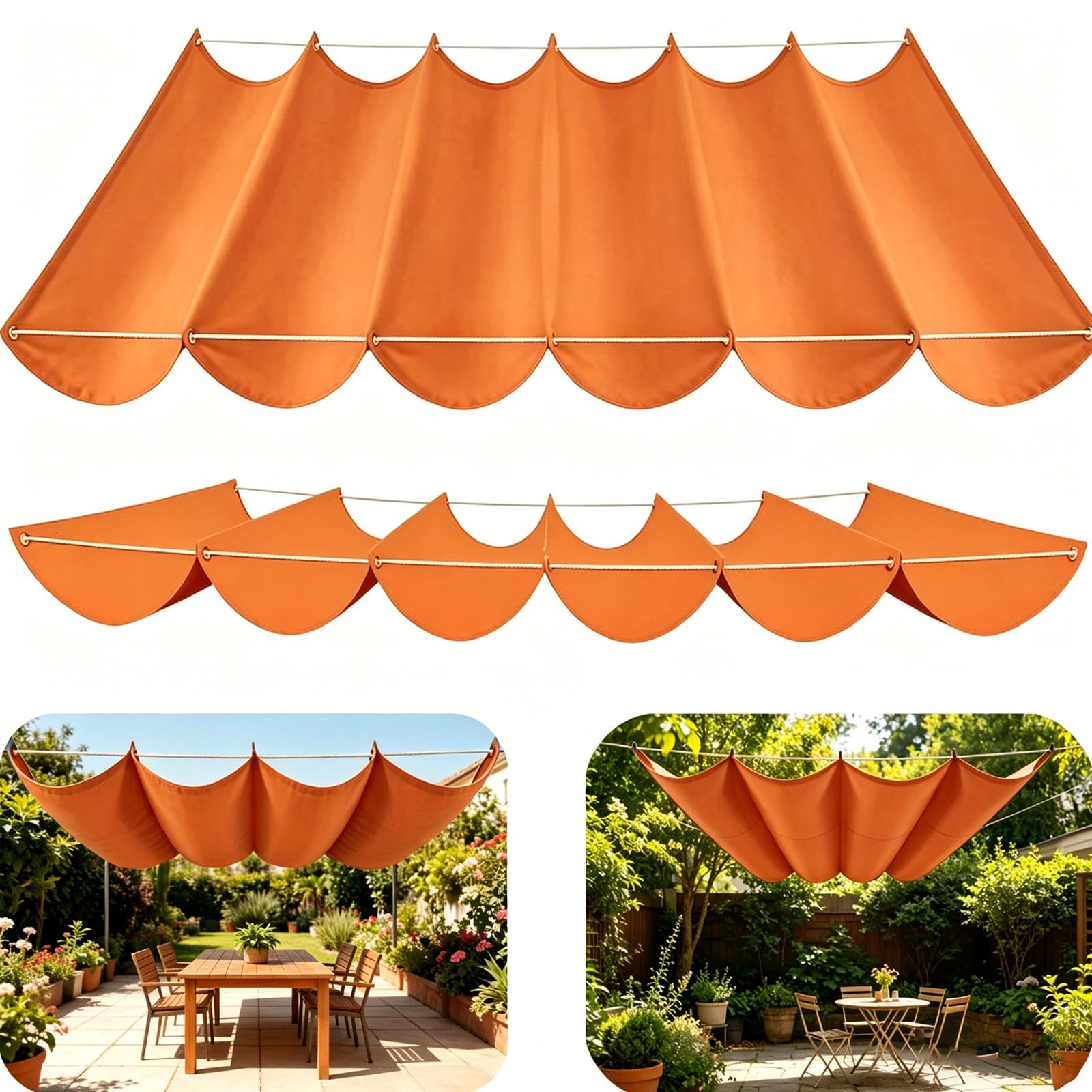 Retractable Sun Sail Shade Canopy for Outdoor Use, Retractable Wave Sun Shade Sail, Wave Design, Thickened Fabric, Block With Rope Patio Awning Cloth Durable Garden Shade Sail-Orange||90x350cm