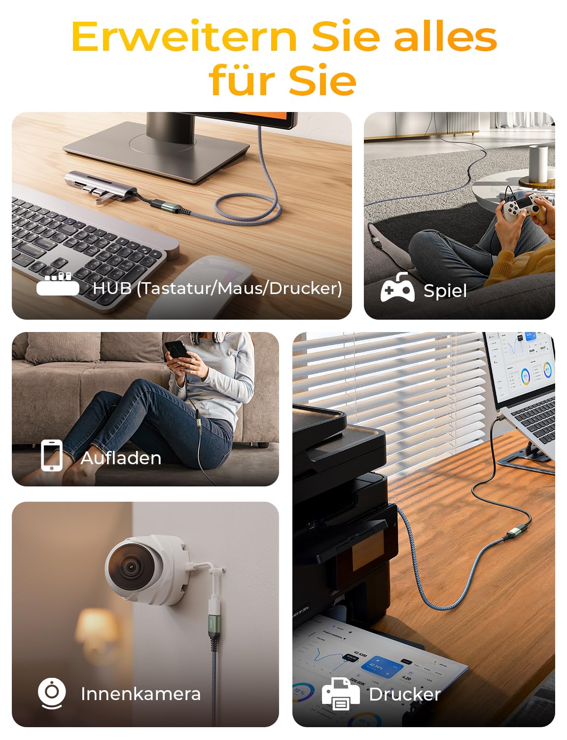 AINOPE Cavo USB Maschio Femmina, Prolunga USB, 5Gbps Prolunga USB 3.0, Nylon prolunga USB 3 Metri Adatto per Chiavetta USB, Hub USB, Lettore di schede, Tastiera, Stampante, Scanner, Fotocamera(Grigio