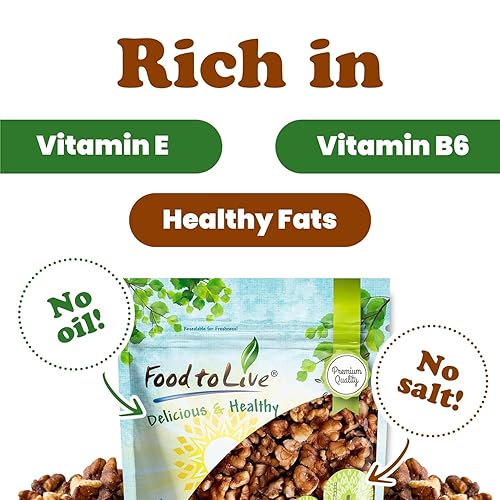 Miniatura 5 de Nueces tostadas en seco, 8 onzas  Piezas de nueces sin sal. Bocadillo delicioso y nutritivo. Apto para dieta keto y paleo. Ideal para ensaladas,