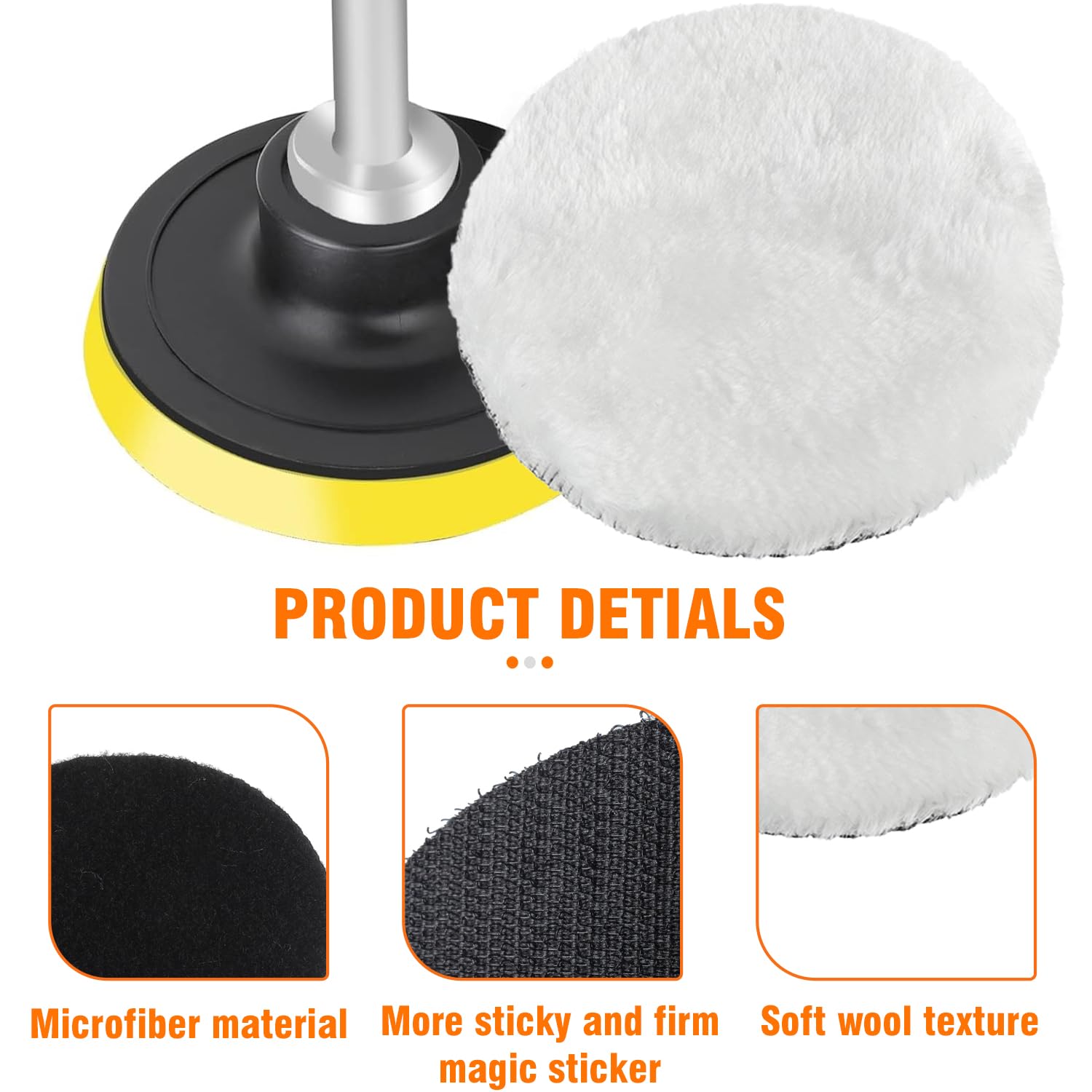 HUAREW Wool Polishing Pads Set, Wool Pads with Backing Pad and Adapter, Pack of 6 Wool Polishing Attachment - Image 3