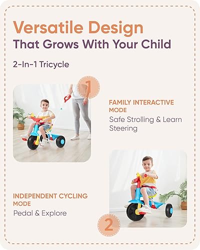 Miniatura 3 de KRIDDO Triciclos 2 en 1 para niños de 18 meses a 3 años, triciclos de regalo para niños de 2 a 3 años, triciclos para niños pequeños con mango de