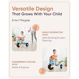 KRIDDO 2 in 1 Kids Tricycles Age 18 Month to 3 Years, Gift Toddler Tricycles for 2-3 Year Olds, Trikes for Toddlers with Push Handle and Duck Bell (Classic, EVA Wheel)