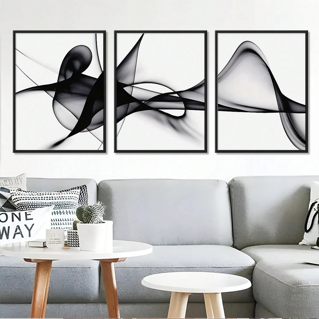 UUDEZO Zestaw 3 szt. abstrakcyjnych czarno-białych eleganckich obrazów na płótnie do salonu nowoczesna dekoracja ścienna do salonu (40 x 50 cm (16 x 20 cali) x 3)