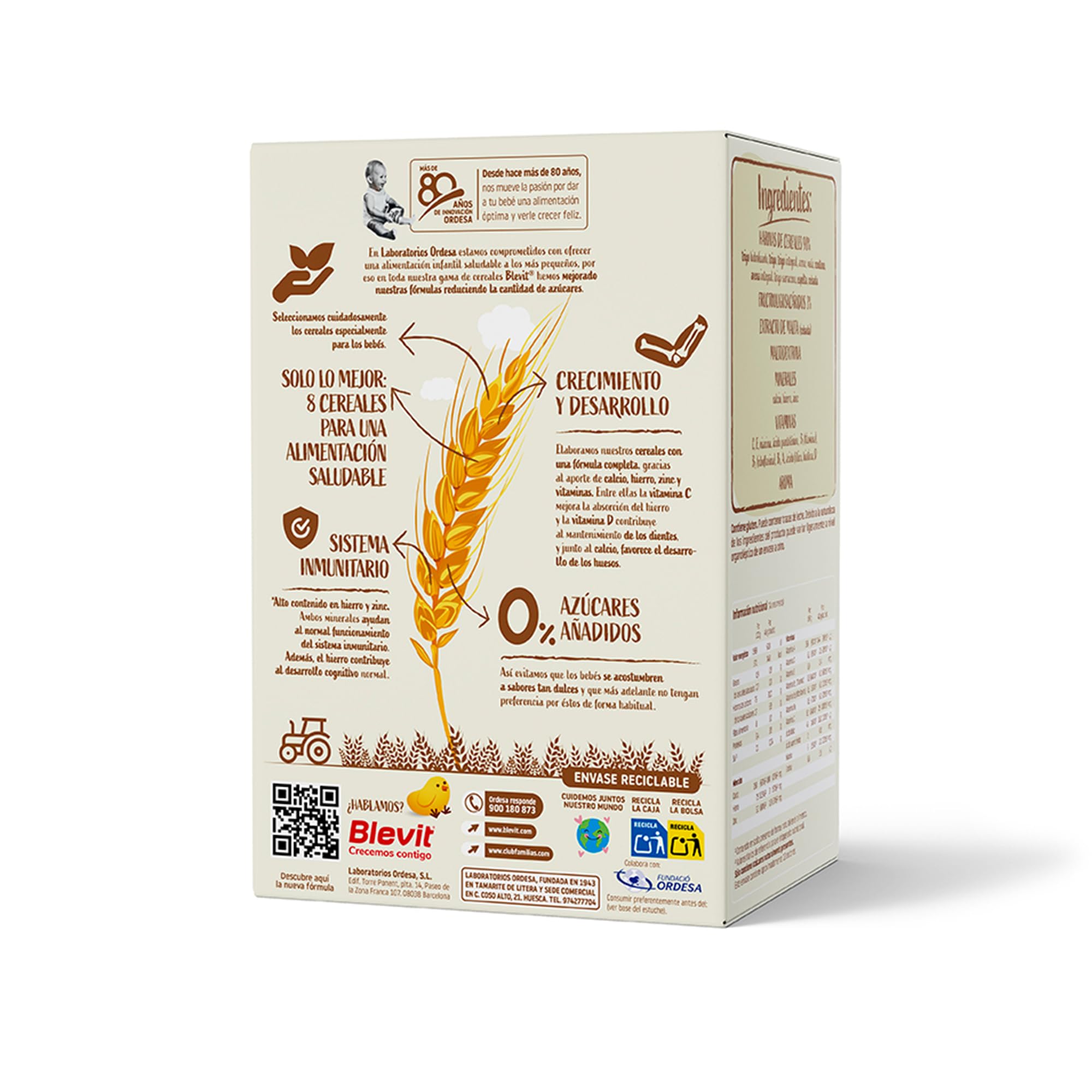 Blevit 8 Cereales 500g Papilla Bebé 5 Meses 14 Vitaminas y Minerales
