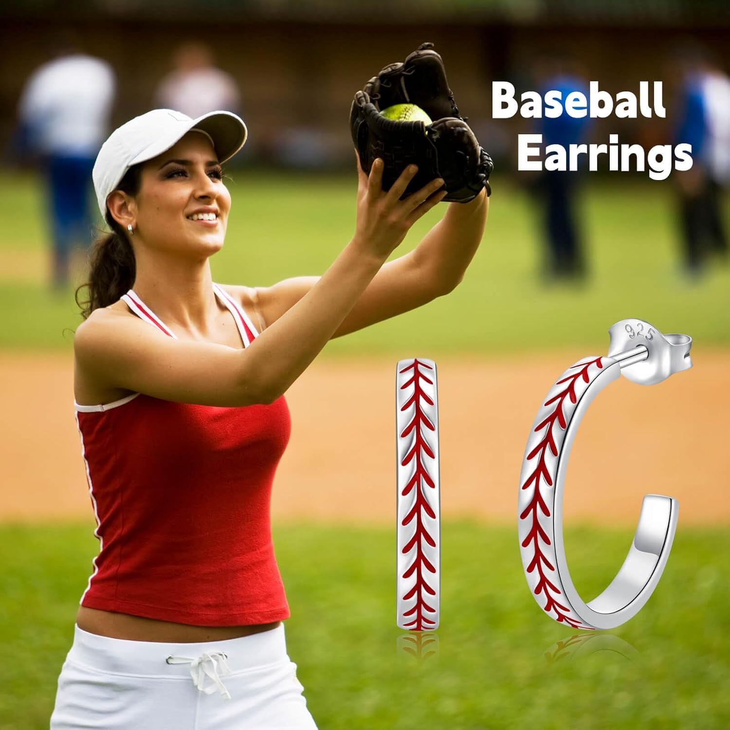 Sterling Silver Baseball Earrings Sports 925 Baseball Hoop Earrings Jewelry Gifts for Women Ball Player Team Lovers