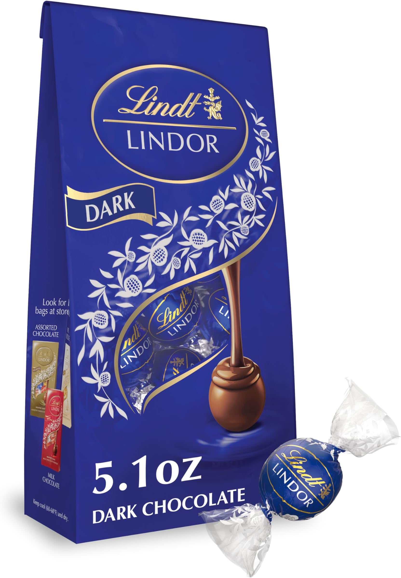Lindt LINDOR Dark Chocolate Candy Truffles, Dark Chocolate with Smooth, Melting Truffle Center, 5.1 oz. Bag