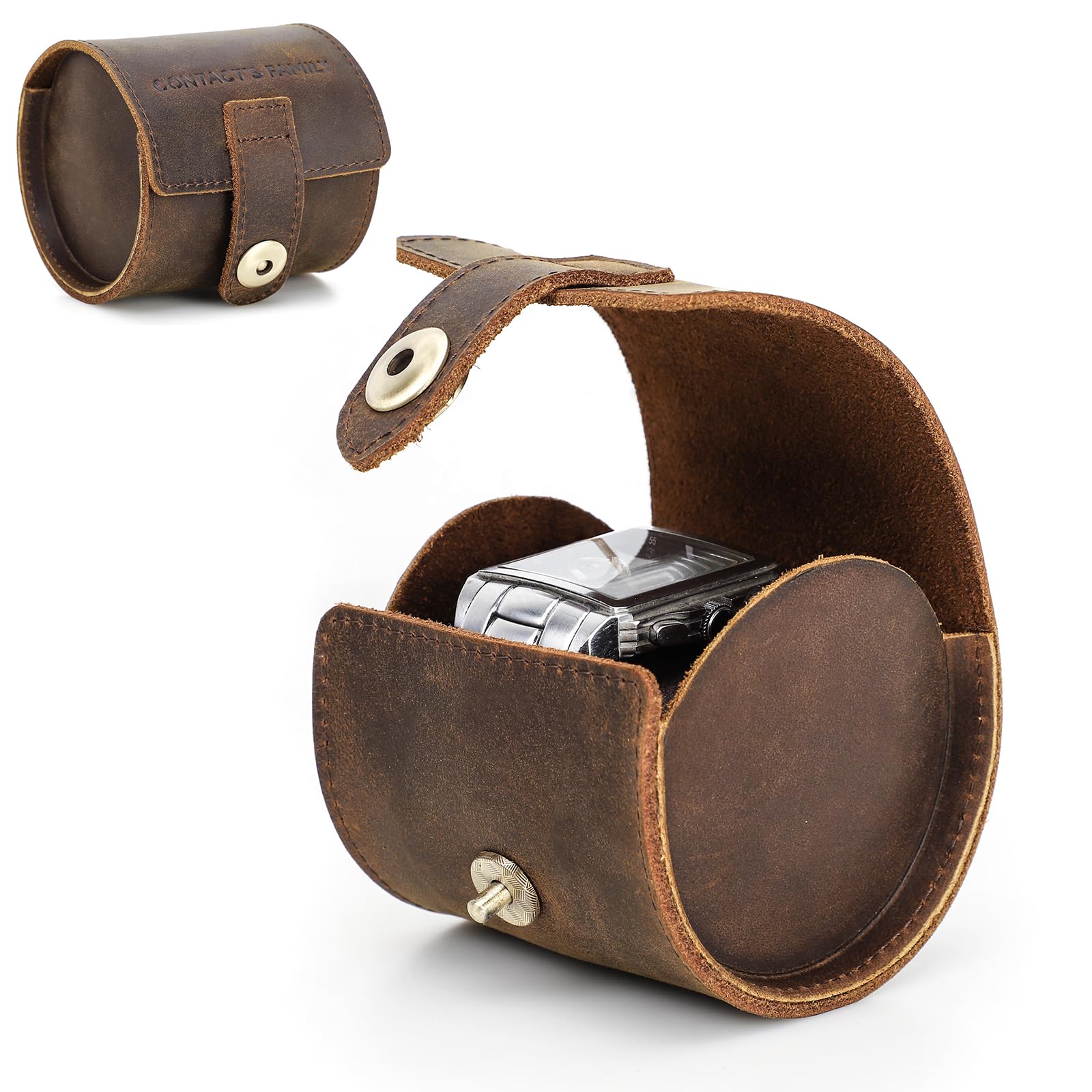 NFBCXUTKW Leather Watch Storage Box, Genuine Leather Watch Roll Case, Travel-Friendly Watch Organizer Holder (Coffee)