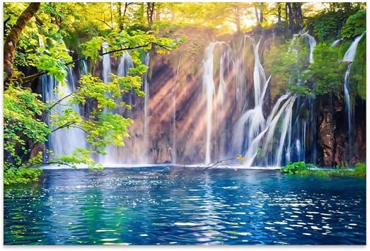 Bvkilrvc Unframed Canvas Wall Art, Waterfall Lake Wall Decor Print Painting Gift Wall Living Room Bedroom Home Office Decoration Painting Unframed 12x18 inch