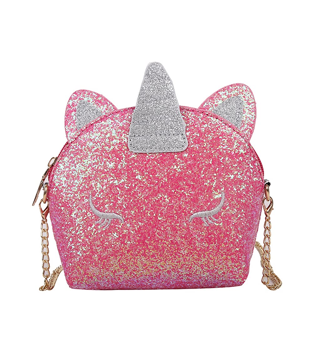 Newfancy Girls Unicorn Sequin Glitter Crossbody Shoulder Purse Handbag Women Satchel Tote Shell Bag Beautiful Pink