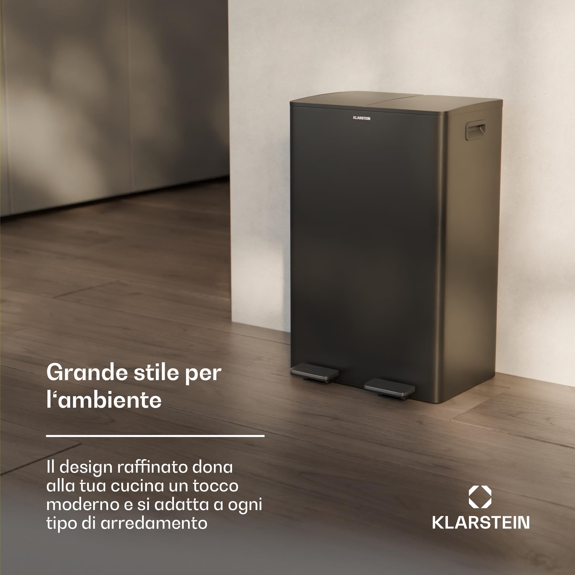 Klarstein Poubelle à capteur 60 L noire mat - Couvercle à fermeture