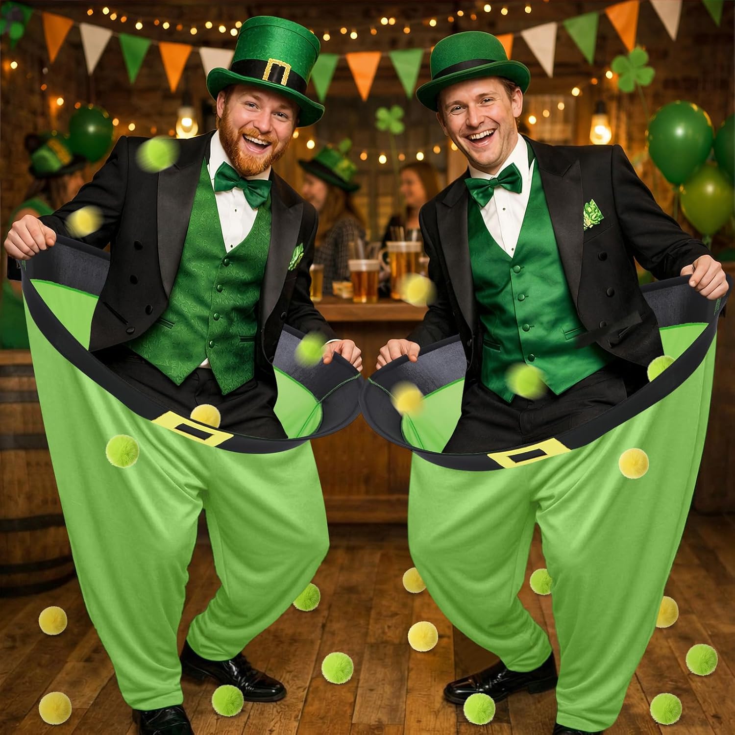 Soulchen 2 Set St. Patrick's Day Games for Adults Green Shamrocks Granny Pant Fight Fur Ball Game, Funny Granny Pant Toss Activity Set with Artificial Rabbit Fur Ball for Irish Party