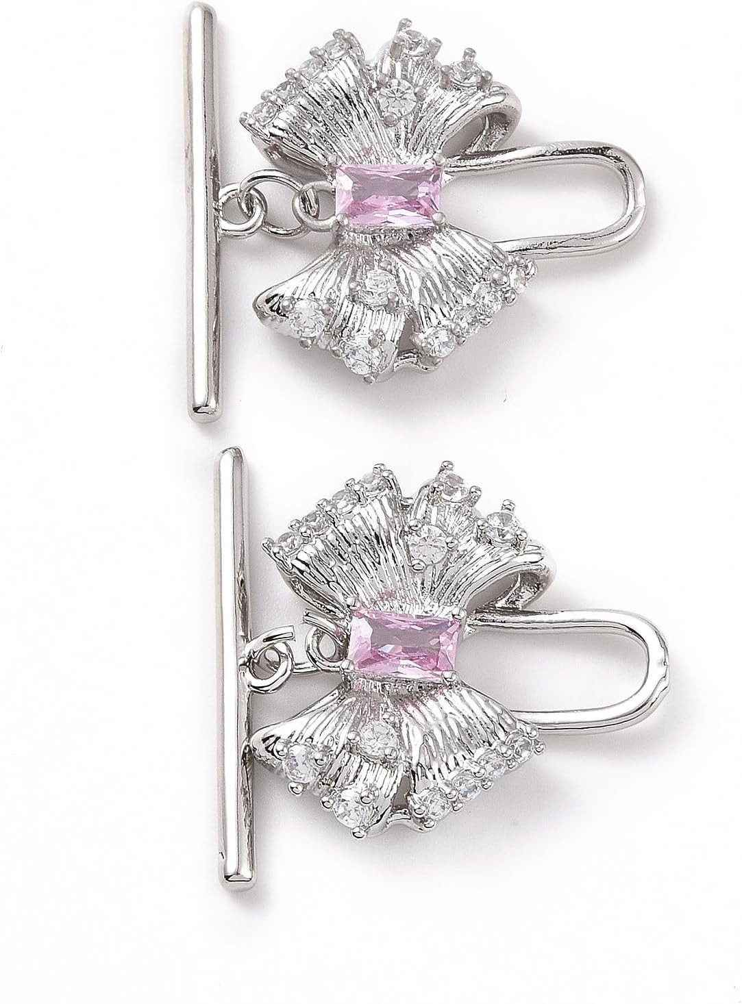 LiQunSweet 5 Sets Cubic Zirconia Toggle Clasps Brass Pink Bowknot T-Bar Closure Clasps Toggle Jewelry Clasp Charm Connector for Necklace Bracelet Craft Jewelry Making