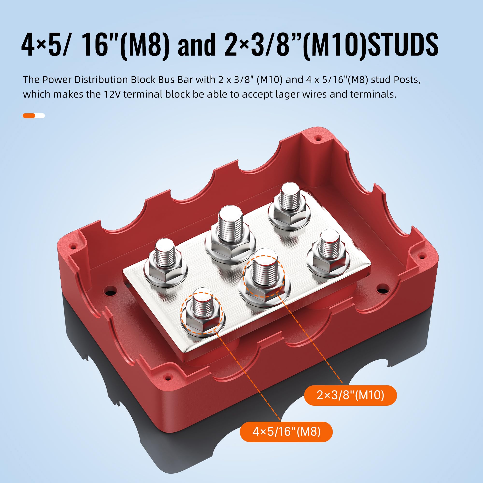 Joinfworld Heavy Duty 500A Bus Bar Waterproof Power Distribution Block with 2*5/16"(M8)+2*3/8"(M10) Studs 48V DC Automotive Marine Battery Terminal distribution Block with Cover - Negative&Positive
