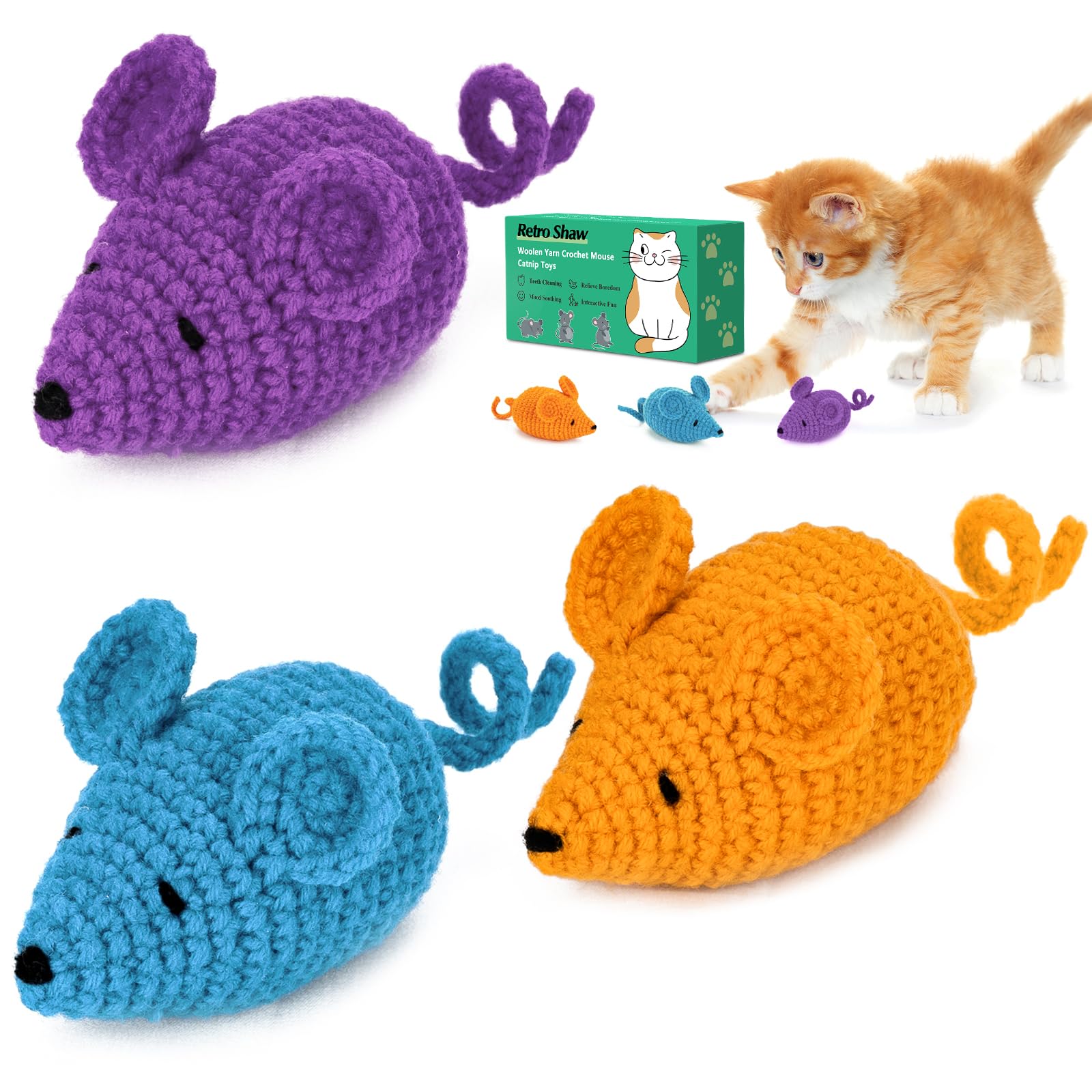 Retro Shaw Crochet Mice Cat Toys