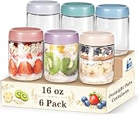 SECLENT 6 Pack 16oz Overnight Oats Jars with Airtight Lids - Glass Mason Jars for Meal Prep, Yogurt, Chia Pudding, Salads
