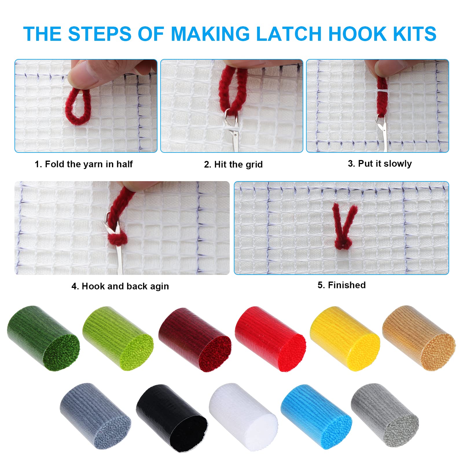 Kinsinder Kit de gancho de pestillo de bricolaje, materiales de almohada 3D, kit de bordado de gancho de punto de cruz, funda de cojín de sofá con herramienta de gancho de pestillo, apto para niños y