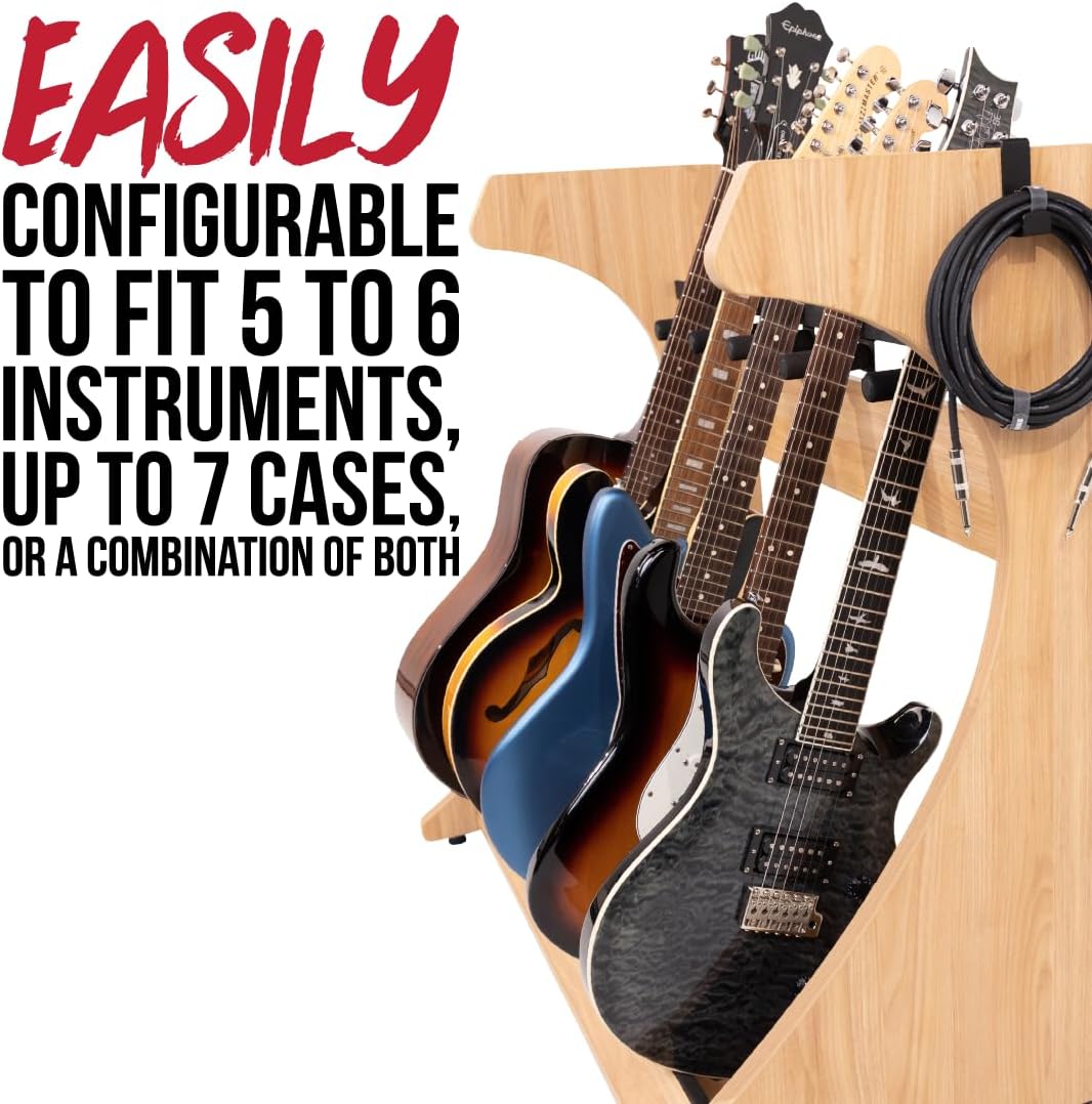 Gator Frameworks Elite Series 5 to 7-Space Guitar & Instrument Case Combo Rack, Dark Walnut Brown Finish (GFW-ELITEGTR5RK-BRN)