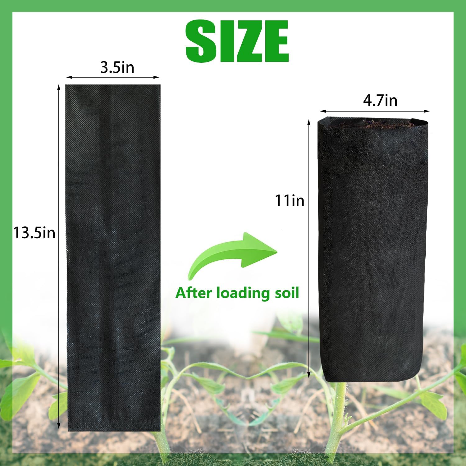 50PCS Deep Nursery Grow Bags, Black Plant Grow Bag for Starting Rooted Plants Vegetable, Flower, Seedling Tree Seedling Pots, 13.5" H Before Loading Soil