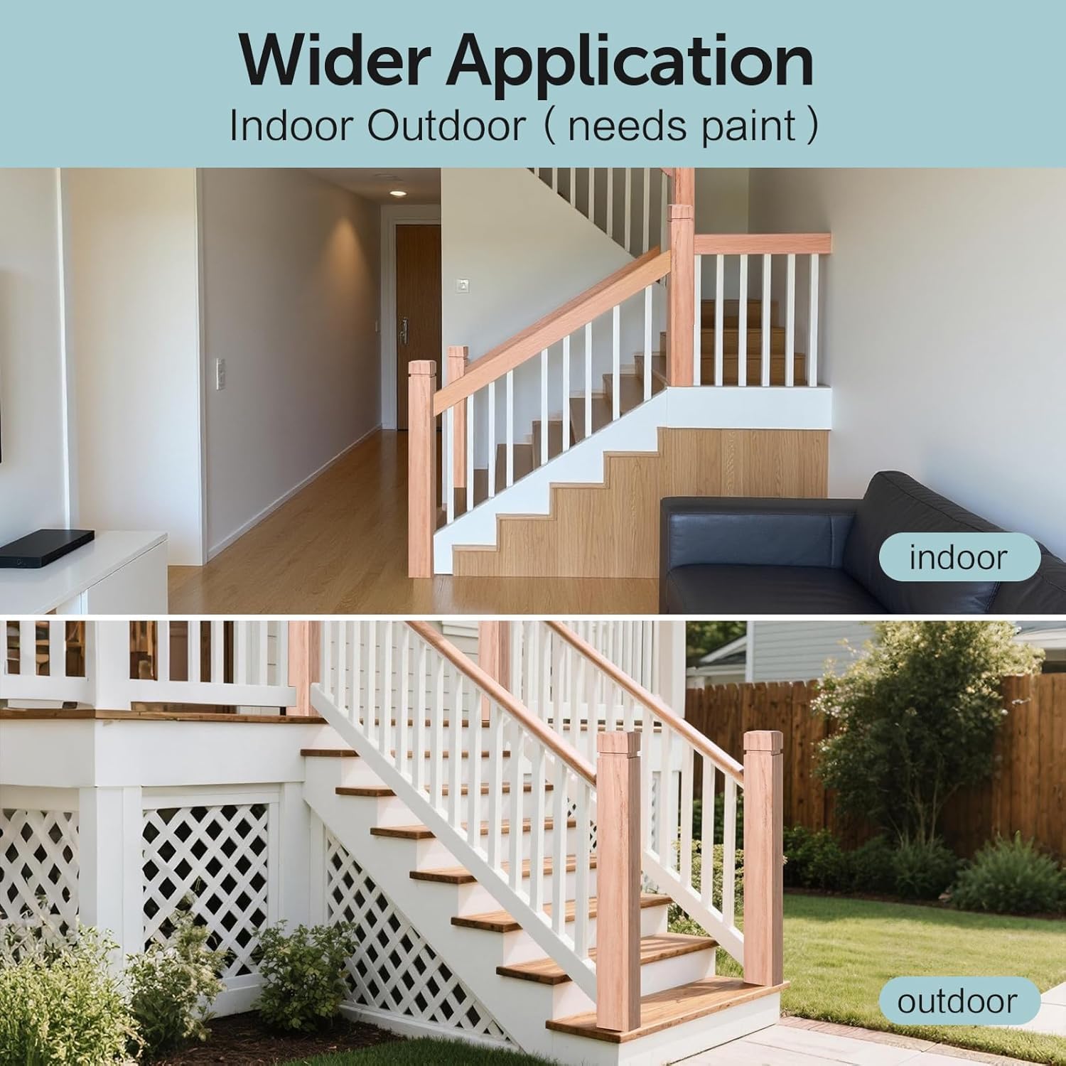 3.5" x 47" Red Oak Wood Stair Newel Post with a Single Groove Notched Newel Wood Balusters for Staircase Interior and Outdoor Railing Newels for Stair Handrails (4)