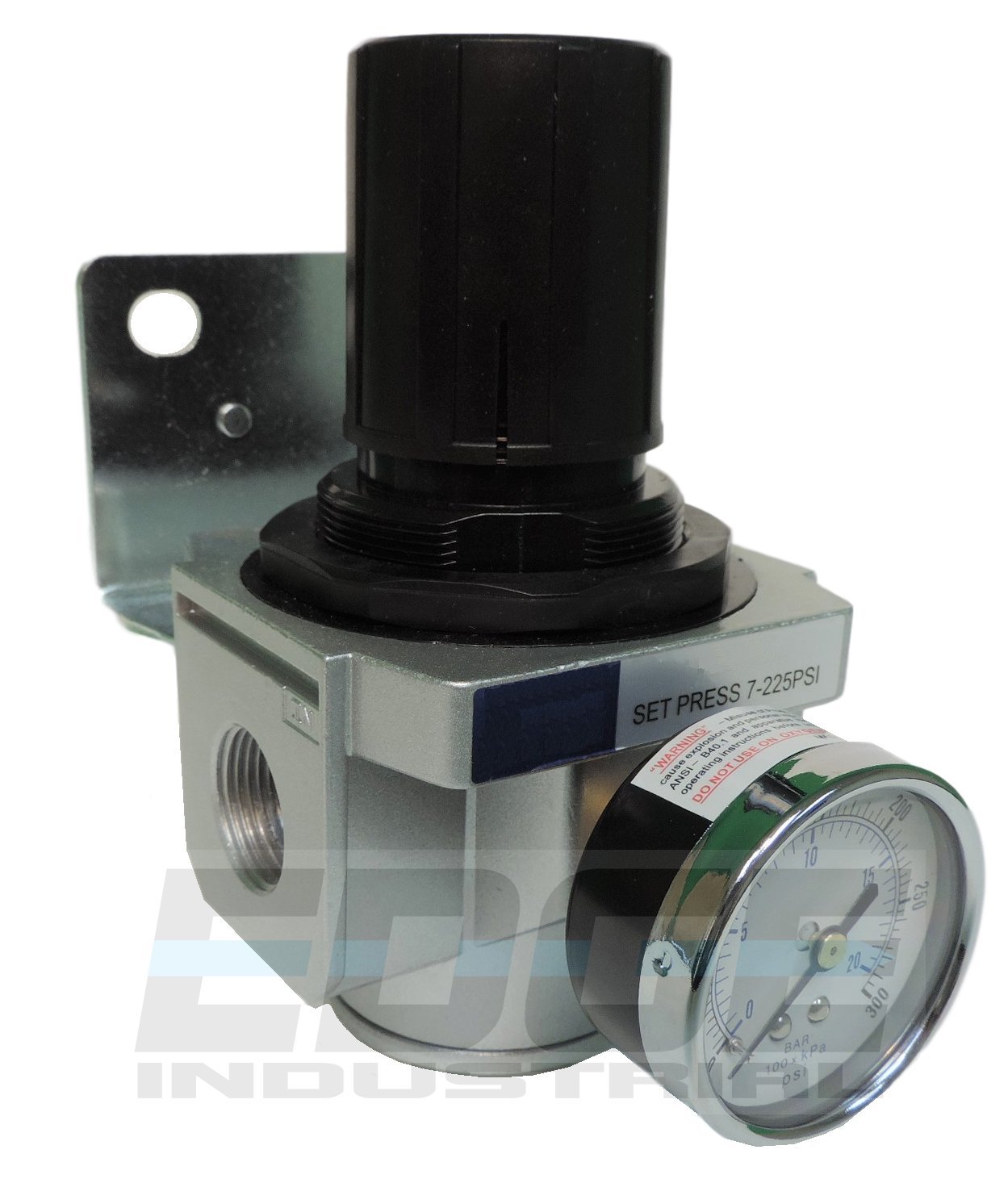 HEAVY DUTY HIGH FLOW 1" IN-LINE COMPRESSED AIR PRESSURE REGULATOR, 7 TO 215 PSI ADJUSTABLE, BRACKET, GAUGE