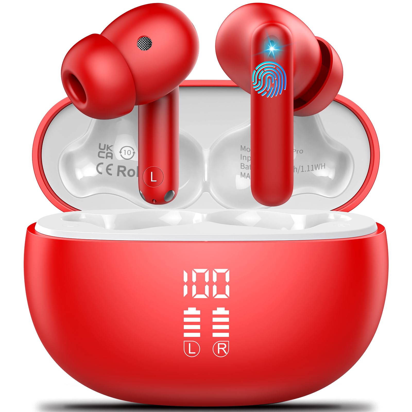 VEKJ AI Language Translation Earbuds Real Time, Supports 164 Languages with AI App, 3-in-1 Bluetooth 5.4 Translator Earbuds with 7 Trans Modes, 42H Translation Device fit Business/Travel, Red — image 1
