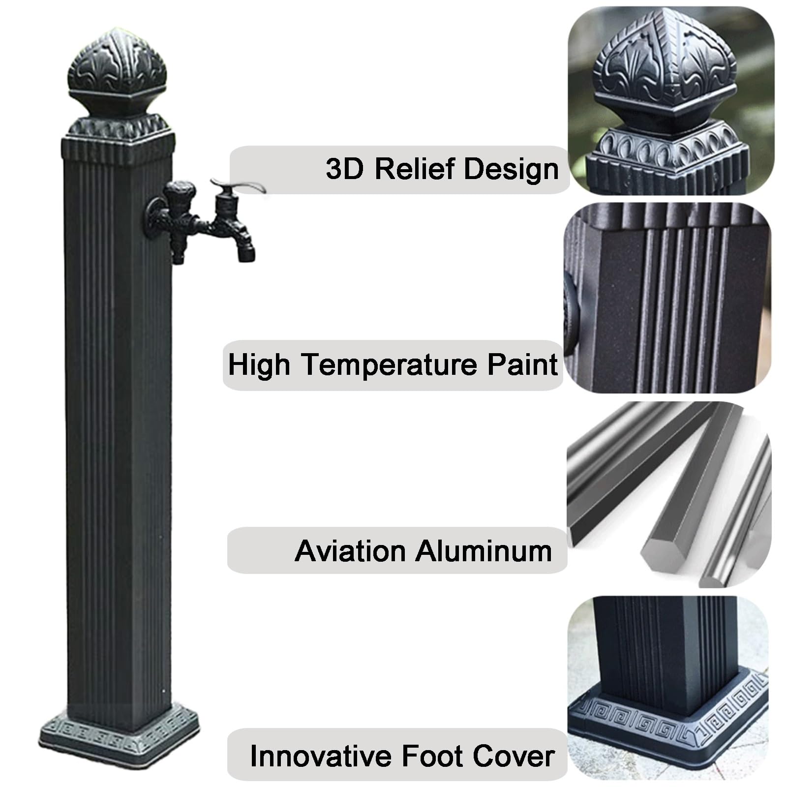 XBTGS Colonna d'acqua da giardino antigelo, autoportante, 83,8 cm, per irrigazione e lavaggio, rubinetto esterno durevole, soluzione per irrigazione da giardino resistente alle intemperie, 85 C, 85 cm