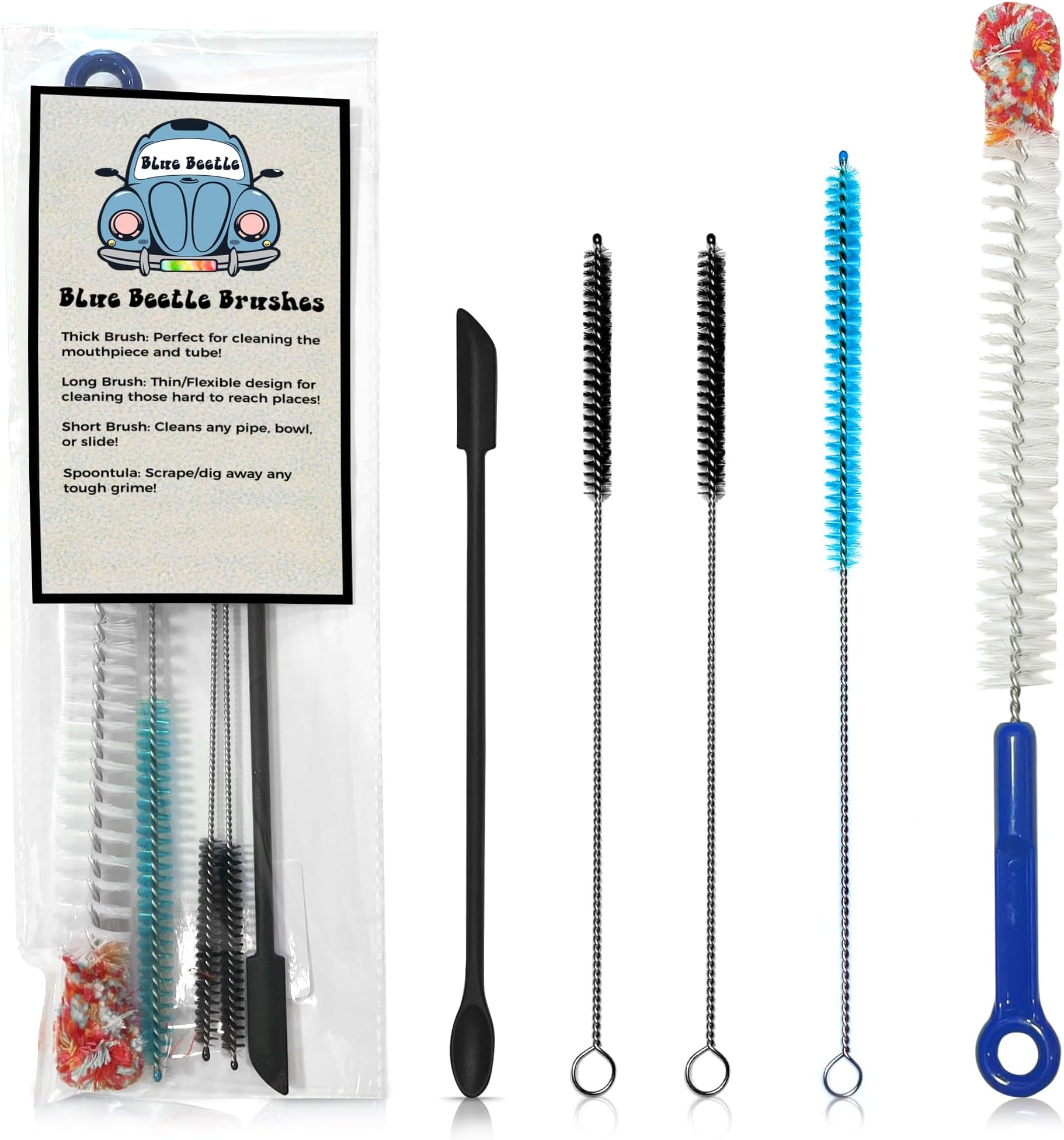 Blue Beetle Brushes | Multi-Use Glass Cleaner Kit - 5-Piece Brush & Scraper Set for Glass, Ceramic and Glass Pipe Cleaner