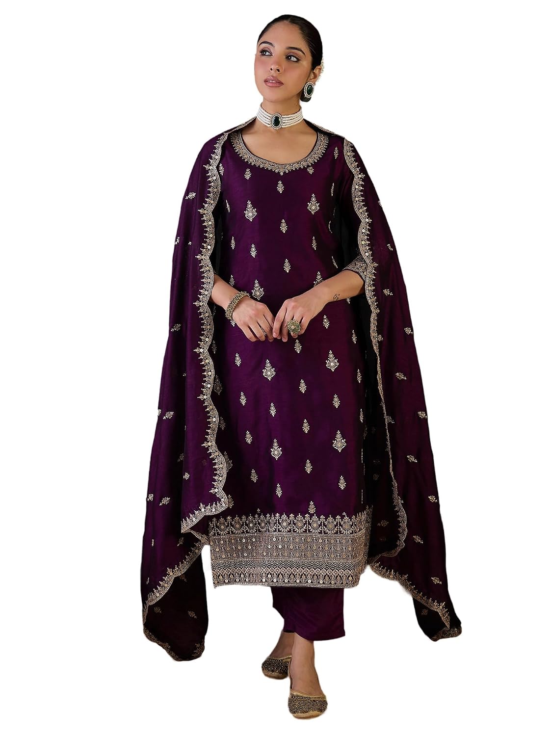 INDO ERA Women's Straight Silk Blend Ethnic Motifs Embroidered Kurta & Pant with Dupatta Set (IESTR10550) - Review, Price and Buying Guide
