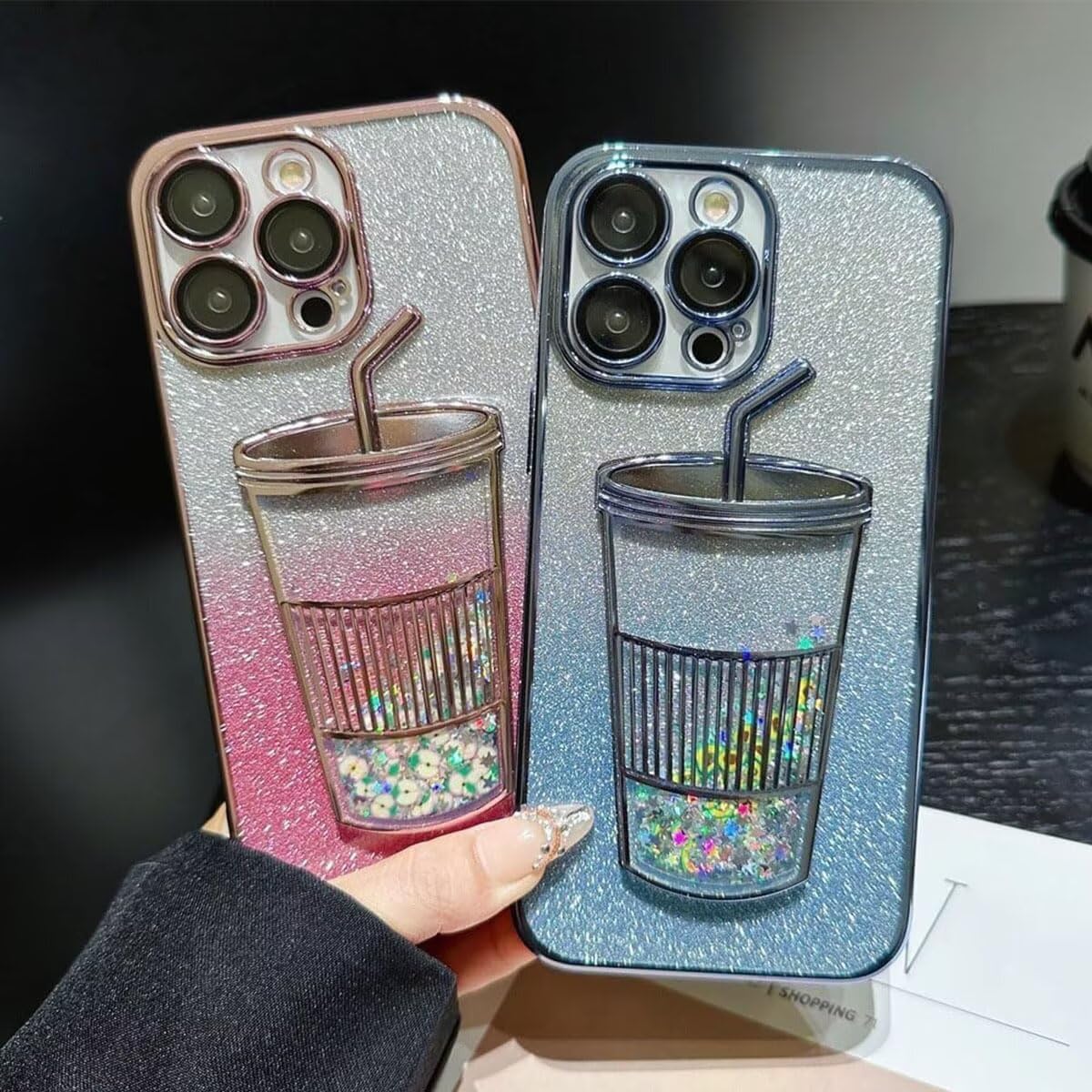 Amazon.co.jp: Yienning 3D キラキラ光るミルクティー型電話ケース