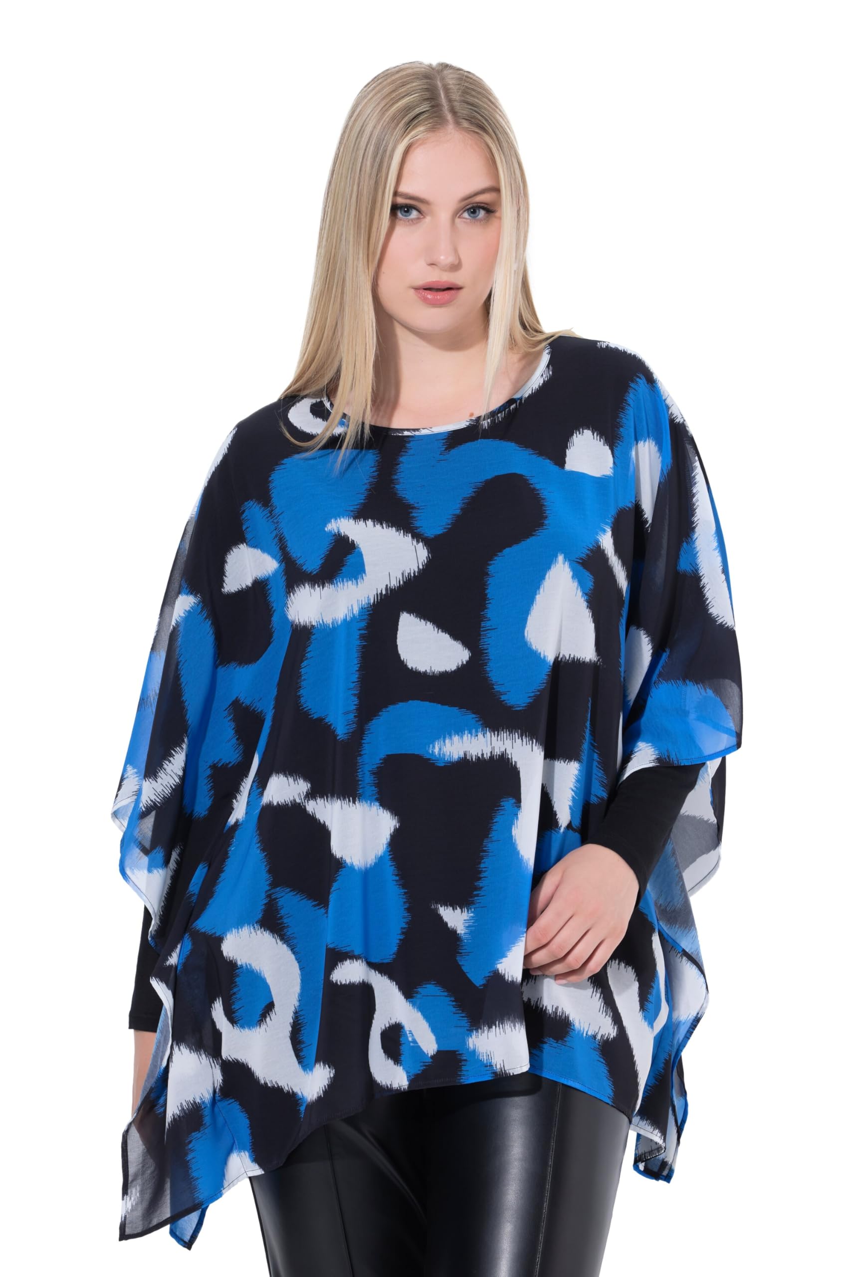Ulla Popken Damen große Größen Übergrößen Plus Size Tunika, doppellagig, Oversized, Rundhals, Langarm 843663