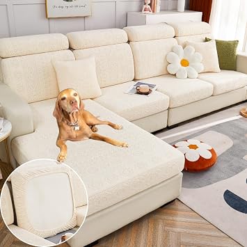 Soothing Home Sofa Covers for Dogs, Machine Washable Sofa Hero Covers for Couch, Stretch Fit Anti Slip Universal Sofa Cushion Covers for Kids and Pets Beige, Back Cover L
