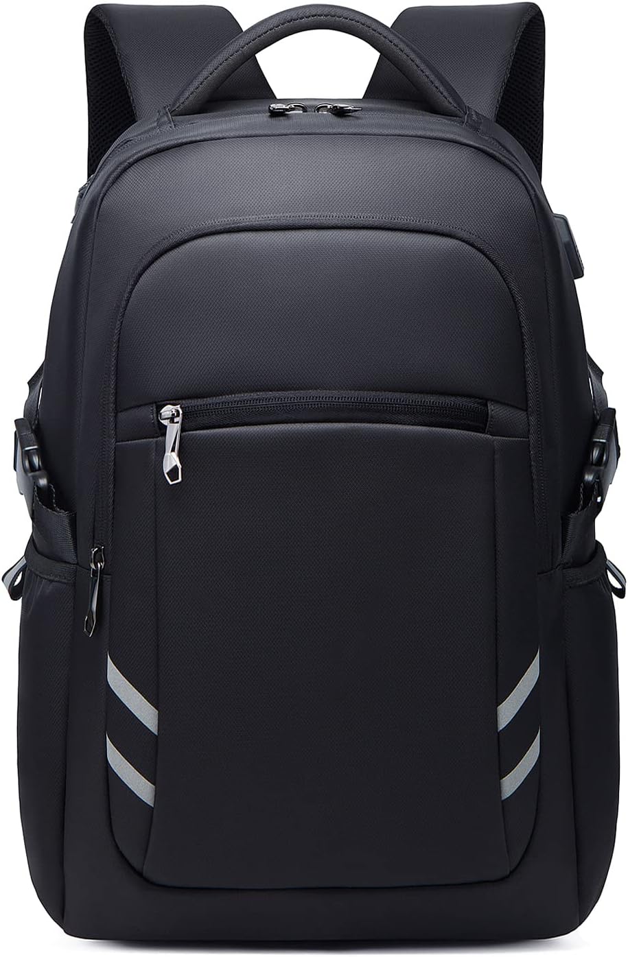 FANDARE Large Capacity Travel Backpack with USB Charging Port, Lightweight Durable Rucksack for 15.6 Inch Laptop, Includes Luggage Strap & Reflective Strips & Headphone Hole Black
