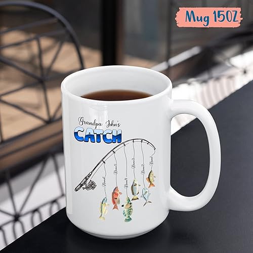 Miniatura 5 de BixDori Grandpa's Catch - Taza de café personalizada para abuelo con nombres de nietos, regalos de tazas de abuelo, taza de cerámica blanca de 11