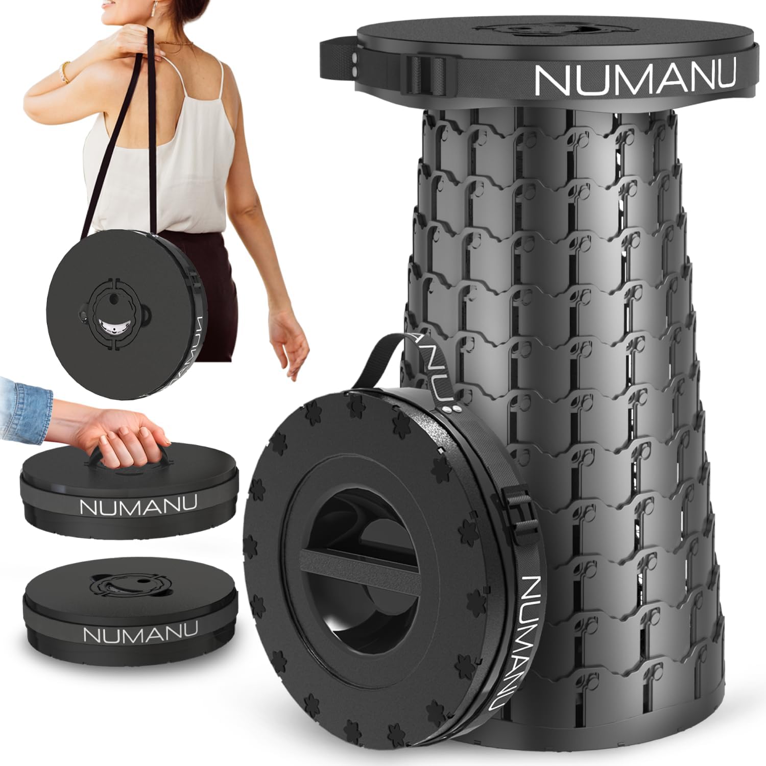 NUMANU 2026 Upgraded 3XL Oversized Collapsible Stool, 1000lbs Max Weight, 23.2" Heavy Duty Portable Retractable Telescoping Folding Seat Chair or Travel Footrest