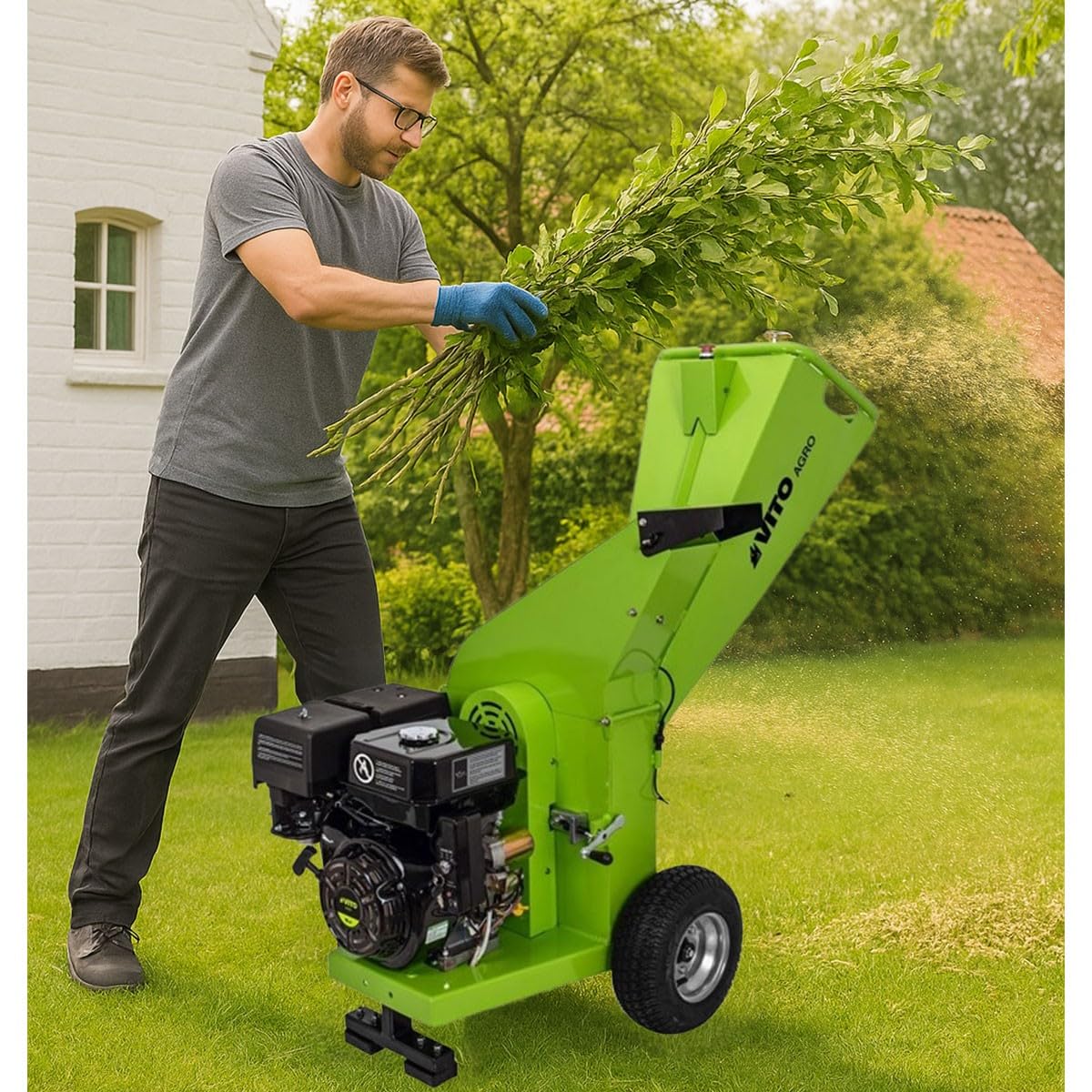 VITO – Broyeur de végétaux Thermique 15CV - 3 Lames de Coupe - Branches Ø10cm Max Démarrage électrique Moteur 4T Poignées