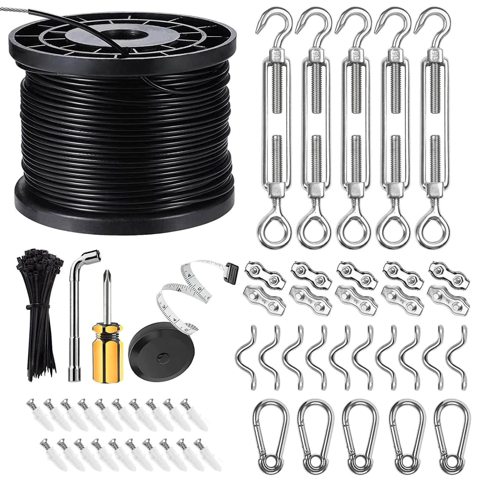 Sponsored Ad – SYOSI String Light Hanging Kit with 170ft Coated Stainless Steel 304 Tension Wire Rope, Outdoor Light Guide Wire kit, String Lights Suspension Kit