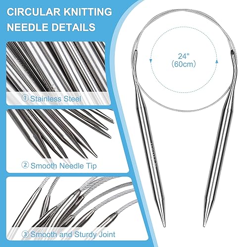 Miniatura 3 de Aeelike Juego de agujas de tejer circulares de 24 pulgadas redondas para principiantes, paquete de 9 agujas largas de tejer redondas, agujas de