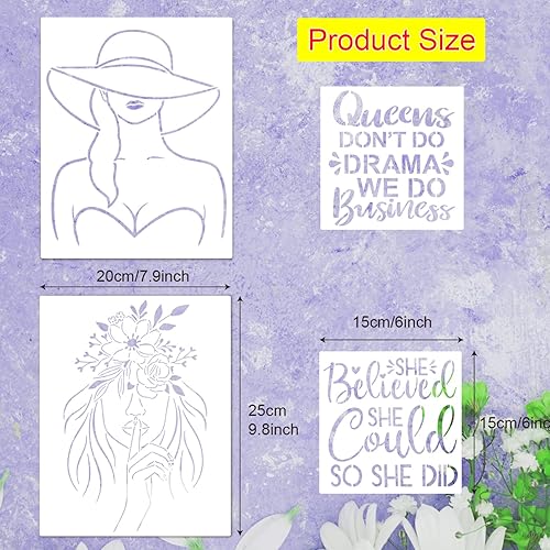 Miniatura 2 de 18 plantillas temáticas para mujer, diseño floral de cara femenina y cita inspiradora para niña, para el hogar, decoración de pared, pintura sobre