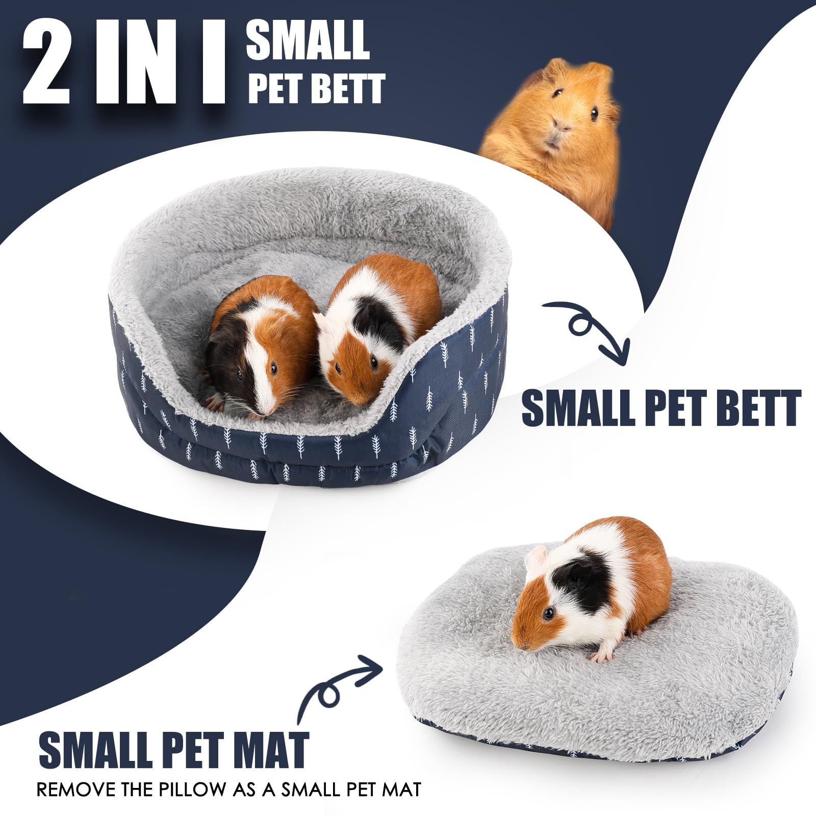 Meerschweinchen Bett, ovales kuschelhöhle, abnehmbare Unterlage, ideal Meerschweinchen Zubehoer für kleine Haustiere, Kuschelschalenform, dunkelblau, Blätter Muster - 3