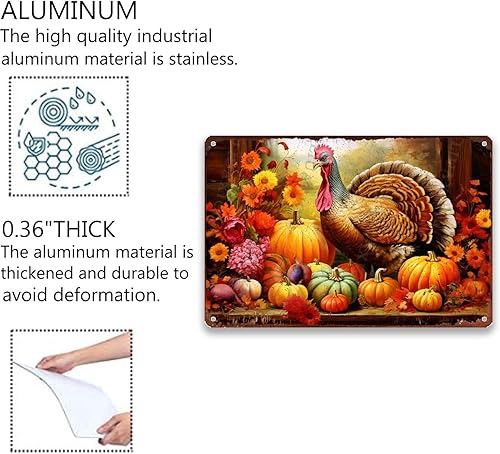Miniatura 6 de Letrero de metal de hojalata de Acción de Gracias de pavo para decoración de pared de hogar, cueva, garaje, bar, 8.00 x 12.00 pulgadas