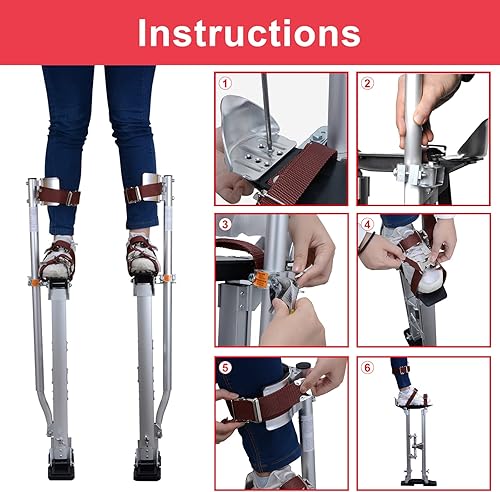 Miniatura 7 de Voilamart Zancos de paneles de yeso azules de 18 a 30 pulgadas, zancos ajustables de aluminio para paneles de yeso con rodilleras protectoras,