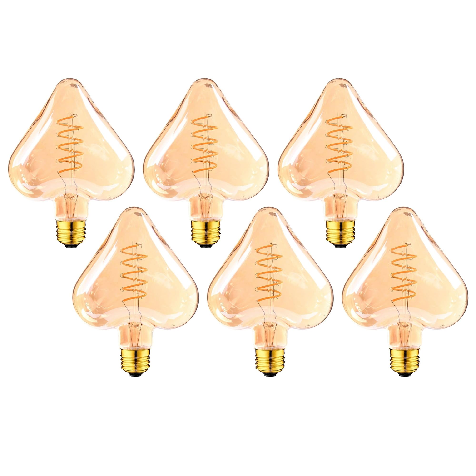 LEDSone LED E27 4W(40W Equivalent) Spiral Filament 2700K Warm White Non-Dimmable Amber Glass 450 Lumens Screw Vintage Decorative Lighting Bulb CRI>90 - Pack of 6