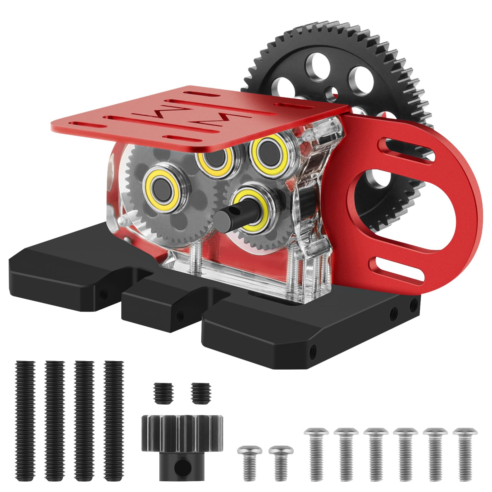RCBOYZ CNC 2Low Gearbox Middle Transmission Overdrive Gear with Tray Electronic ESC Battery Holder for LCG 1/10 RC Crawler Axial SCX10 II III 90046 Capra TRX4 Upgrades Part (Red)