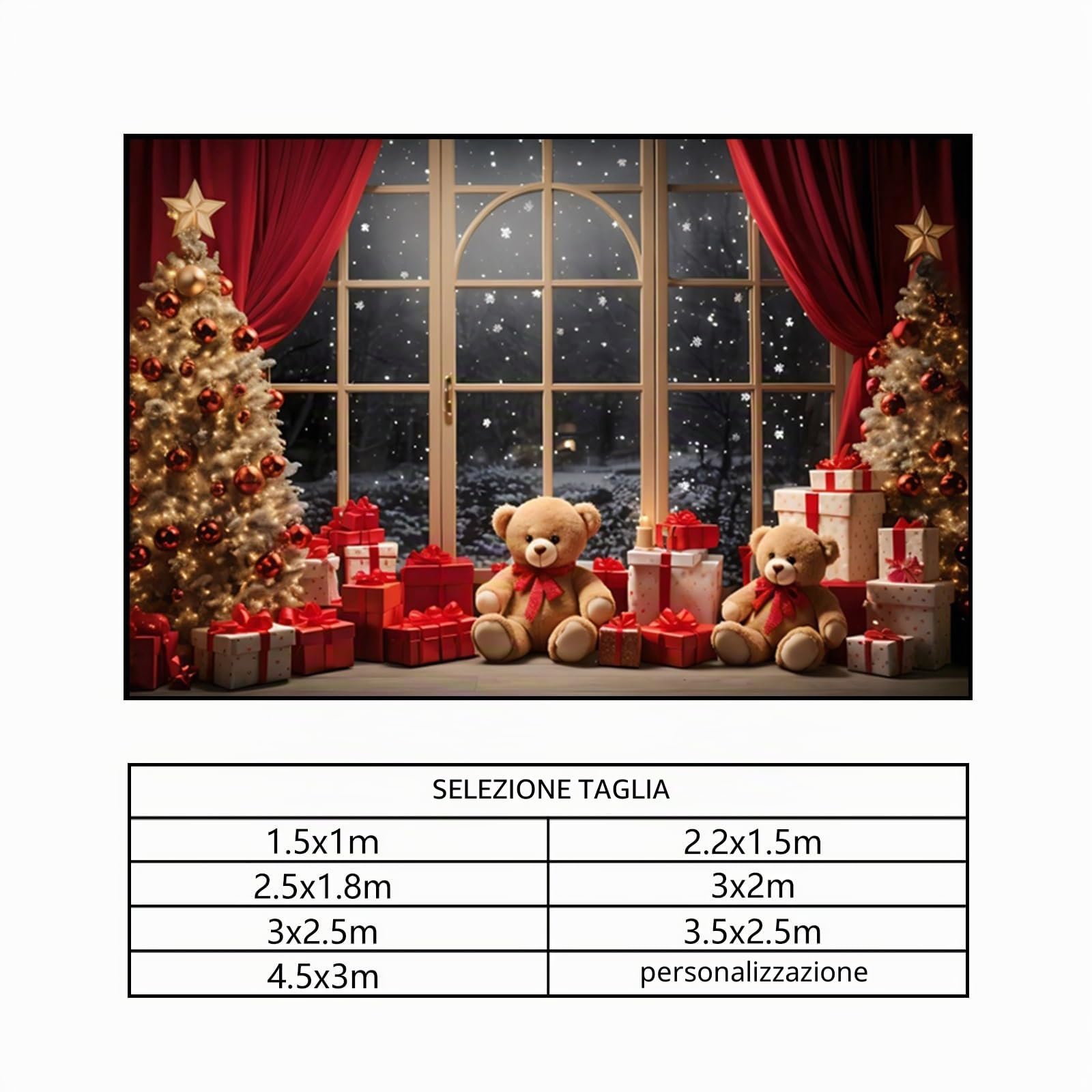 YongFoto 3x2,5m Finestra invernale Fondali fotografici Interni Albero di Natale Regalo Giocattolo di La Finestra Natale Notte silenziosa Sfondo Tema familiare Foto Studio Spara oggetti di scena