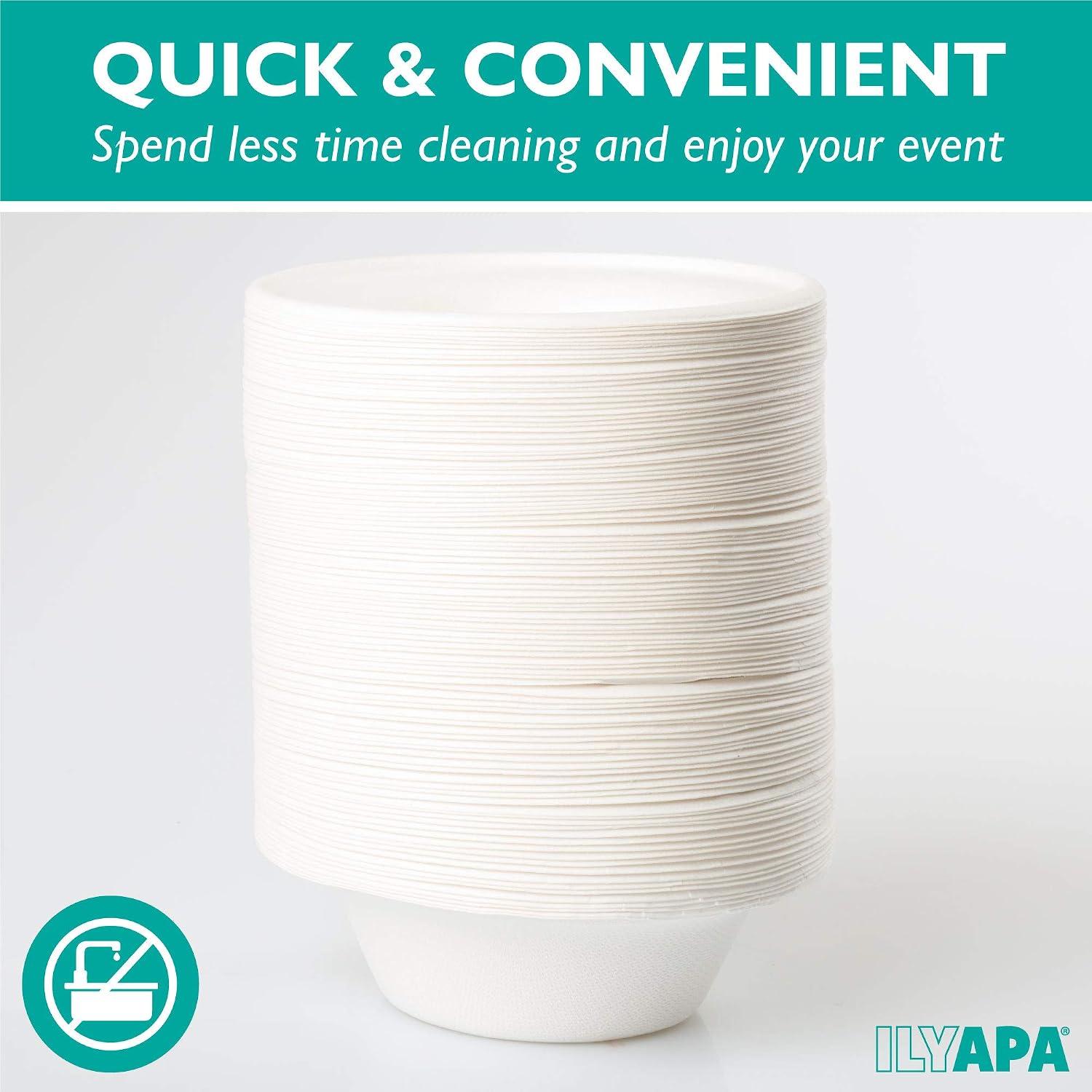 Ilyapa 100 Disposable Biodegradable Bowls - 12 oz White Compostable & Microwavable Tree Free Sugarcane Bowls, Bulk Set